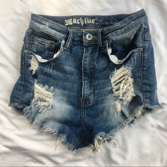 Machine Pants - Machine Jeans High Waisted Shorts Blue Denim